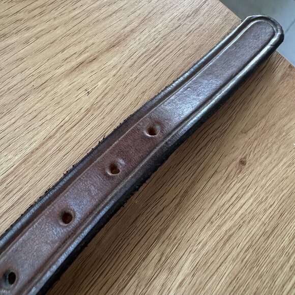 Vintage Genuine Leather Belt Solid Brass Buckle Brown Tooled 38” main image 5